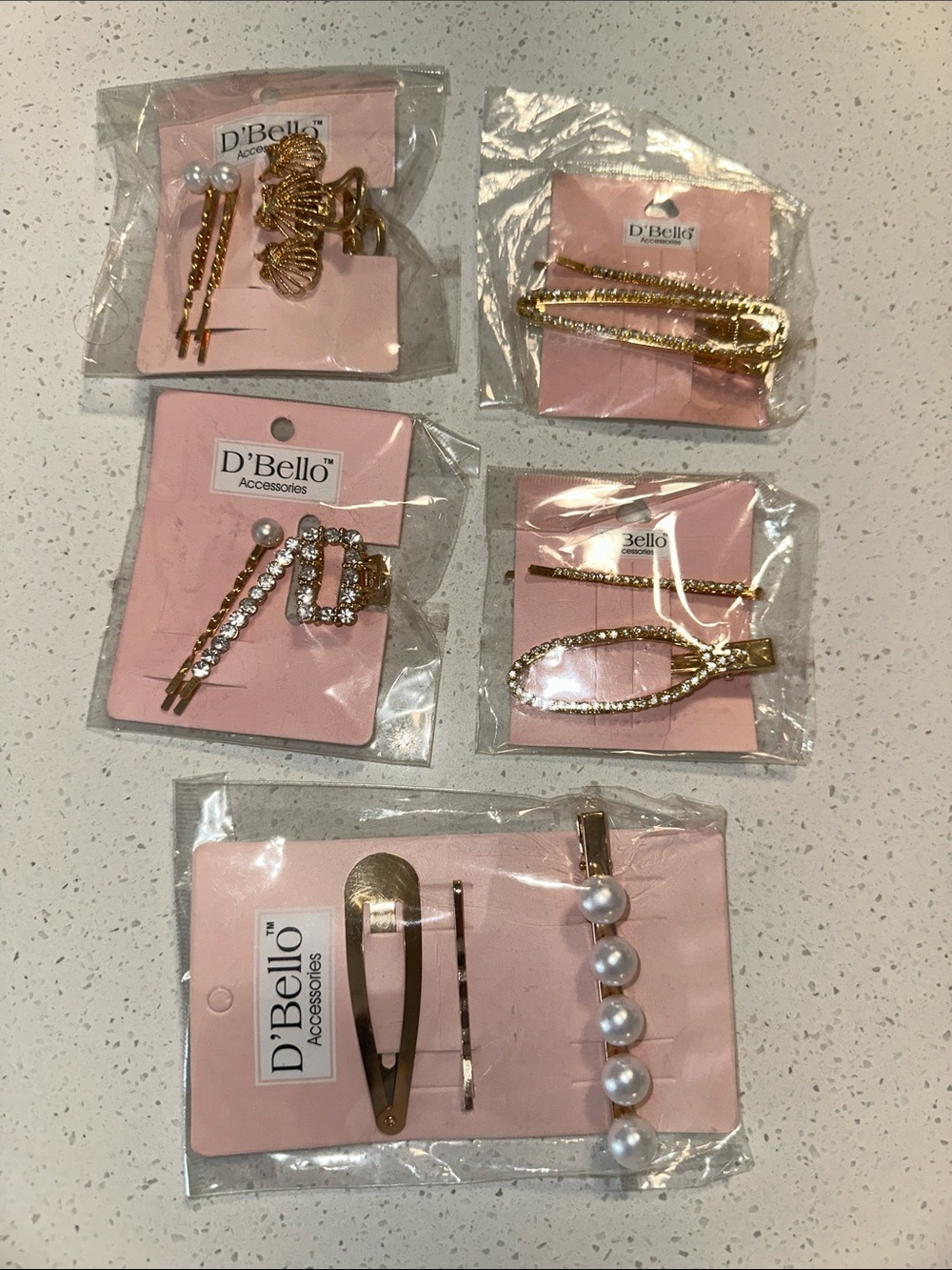 D'Bello Gold Pearl & Crystal Hair Pin Set for Women
